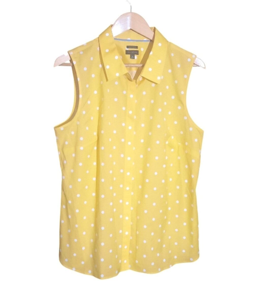 Talbots Womens Yellow Polka-dot Pattern Sleeveless Button Front Top Size 16